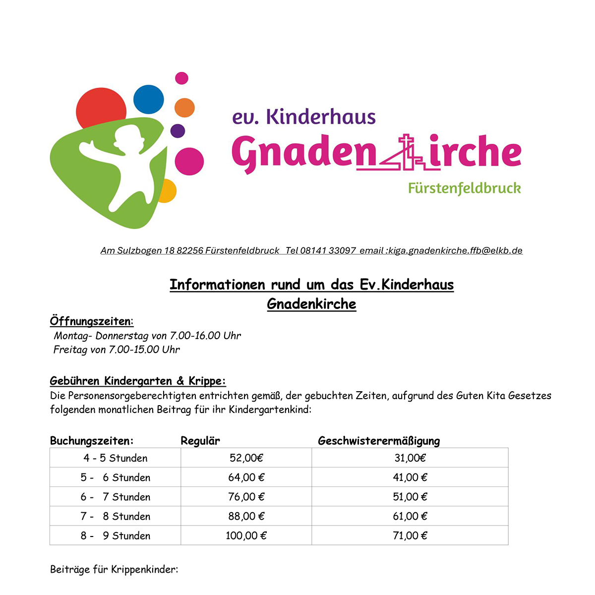 Informationen | Kinderhaus Gnadenkirche Fürstenfeldbruck
